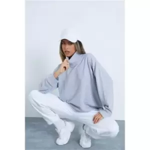 image of I Saw It First Grey Roll Neck Oversized Sweatshirt - Grey