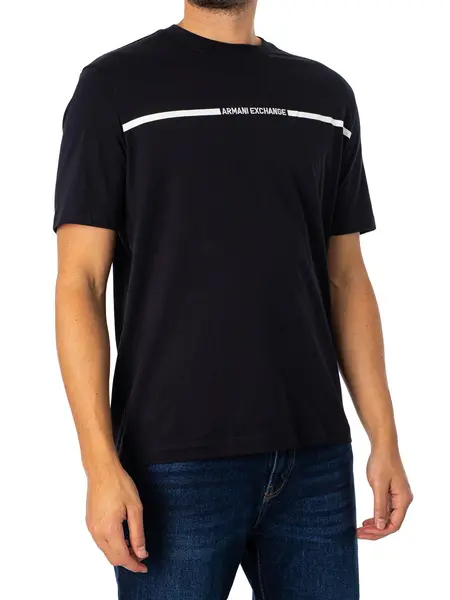Image of Armani Exchange Stripe Logo T-Shirt Deep Navy XL