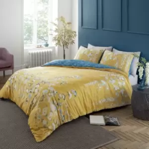 Image of Hyperion Interiors Kohana Flower 100% Cotton Duvet Cover & Pillowcase Set Yellow