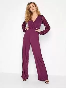 image of Long Tall Sally Purple Lace Back Jumpsuit, Purple, Size 10-12, Women