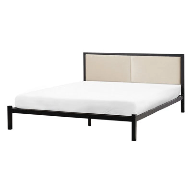 Image of Beliani Bed Metal Clamart 140 X 200 Cm (Eu Double) Light Beige