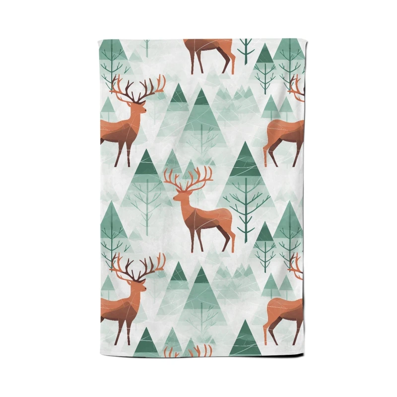 Image of Warren Reed - Designer Reindeer On A Snowy Landscape Tea Towel in Green Green Unisex
