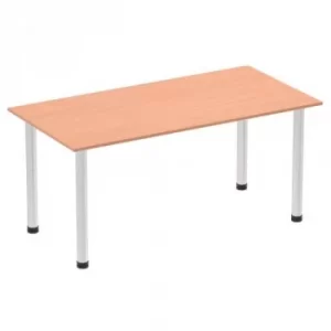 Image of Impulse 1600mm Straight Table Beech Top Brushed Aluminium Post Leg I00