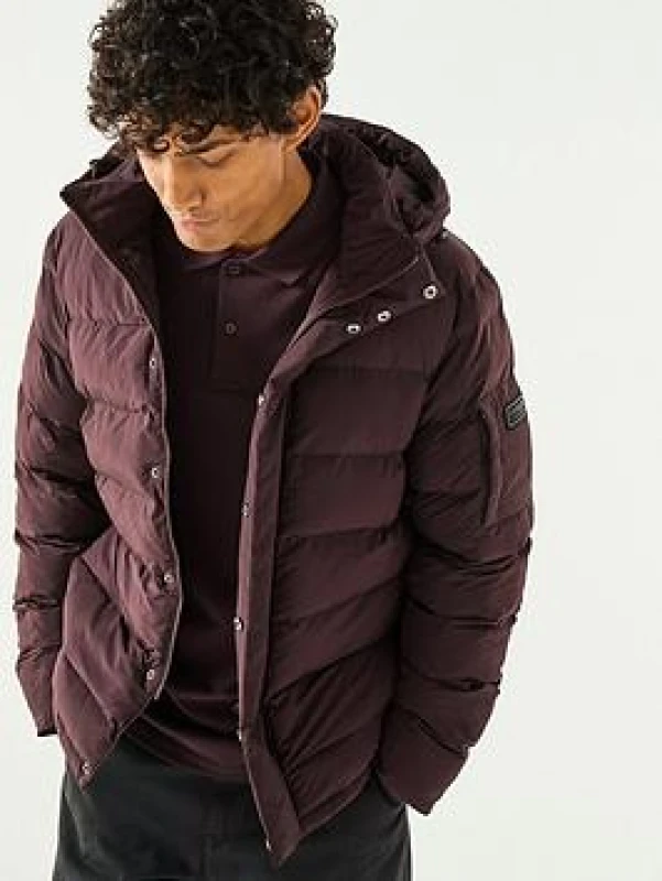 Image of Barbour International Mens Daleson Hooded Long Sleeve Long Puffer Jacket - Red Male M