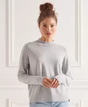 Image of Superdry Womens Merino Mock Neck Jumper Light Grey / Mid Marl - Size: 16