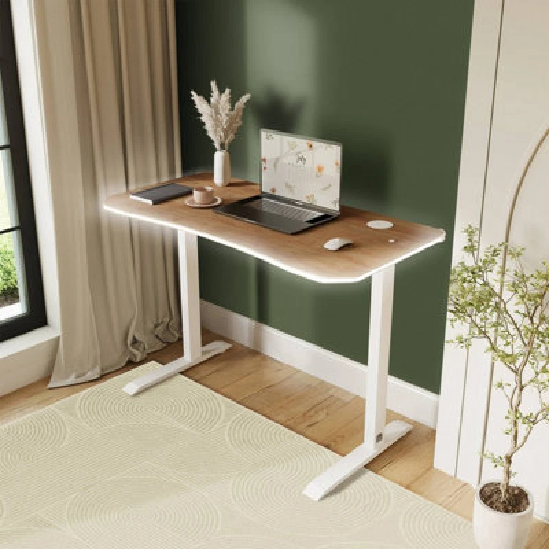 Image of Xr Living Oka 140Cm Office Desk With Wireless Charging And App Controlled RGB LED Lights - Oak/White 2025073