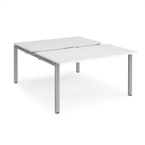 Image of Adapt Bench Desk 2 Person Rectangular Desks 1400mm With Sliding Tops White Tops With Silver Frames 1600mm Depth Adapt White STE1416-S-WH
