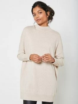 image of Mint Velvet Mint Velvet Beige Funnel Neck Long Jumper, Neutral Size M Women