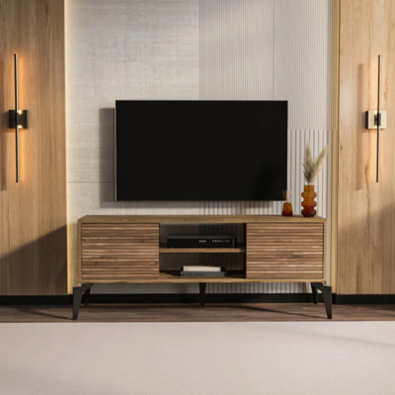 Image of Decorotika Decorotika Lojo 2 Door 2 Shelf Oud Alina TV Stand for 50" TV - Size: 52 x 130 x 29.5cm - Multi - Wilko Multi