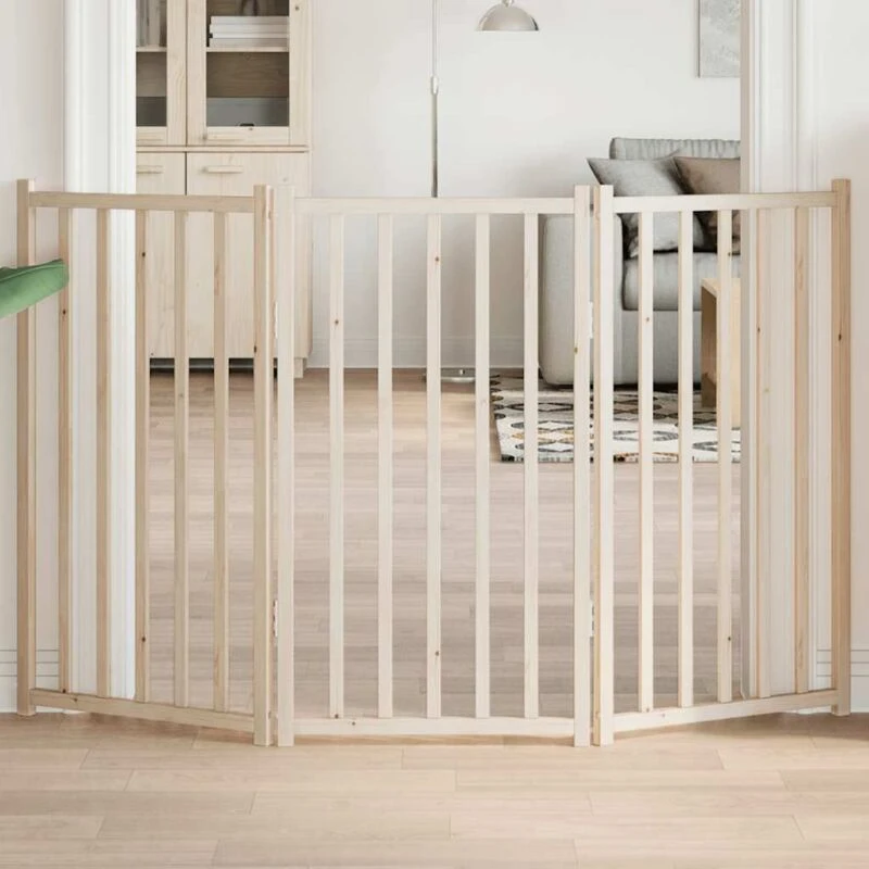 Image of vidaXL Dog Gate Foldable 3 Panels 150cm Solid Wood Fir, Brown 352270