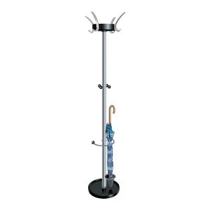 image of Contemporary Hat and Coat Stand Steel with Umbrella Holder 4 Hooks 4 Pegs