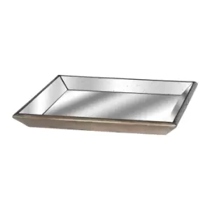 image of Astor Distressed Mirrored Square Tray W/Wooden Detailing Lge