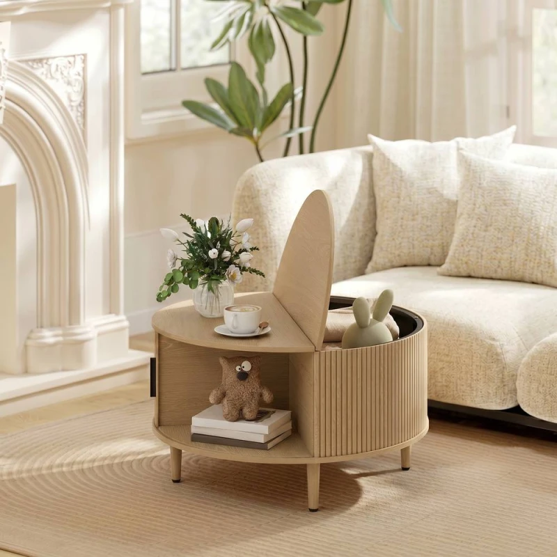 Image of HOMCOM Coffee Table with Lift Top Sliding Door 80cm Natural Natural Unisex