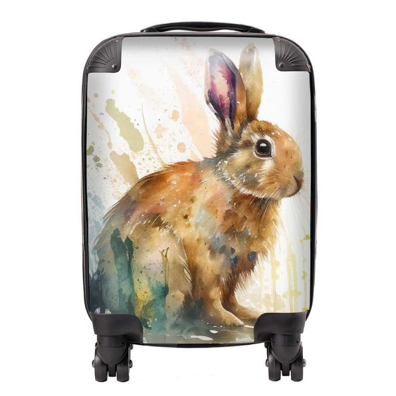 Image of Warren Reed - Designer Rabbit Splash Watercolour Suitcase in Brown Size: Large Brown Unisex Large