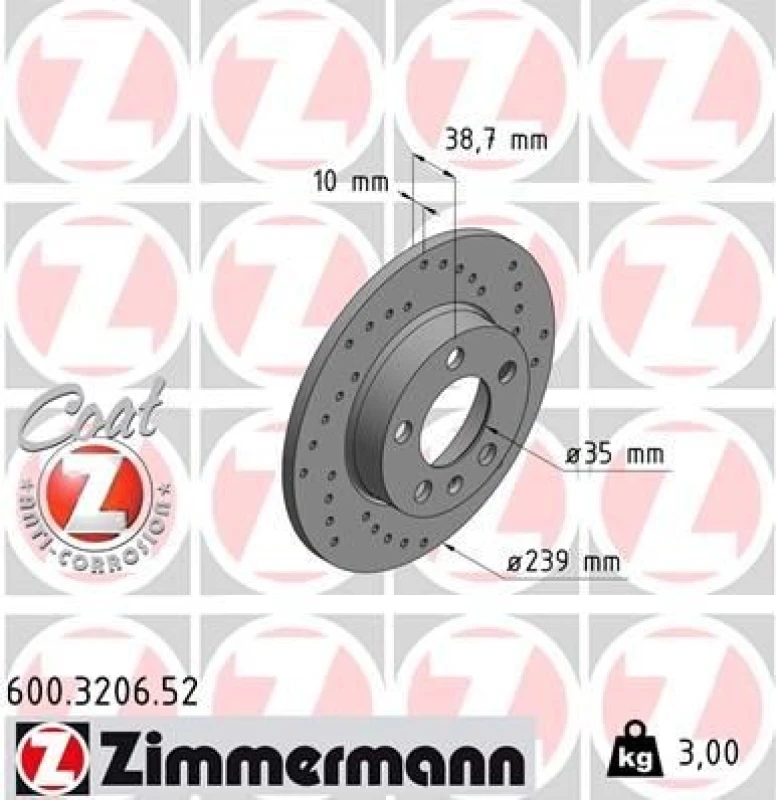 Image of ZIMMERMANN Brake disc ZIMMERMANN 600.3206.52