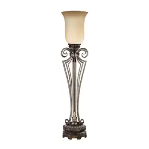 Image of Table Lamp Regal Colum Open Base Cream/Amber Glass Shade Bronze LED E14 60W