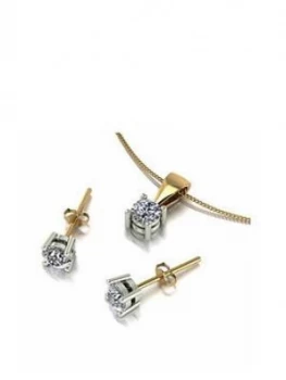 Image of Moissanite 9ct Gold 1ct Eq Solitaire Stud Earrings and Pendant Set - Z, White Gold, Women