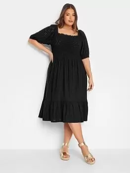 Image of Yours Shirred Maxi Dress - Black, Size 16, Women