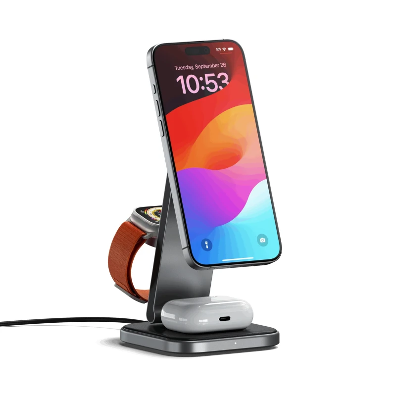 Image of Satechi Satechi ST-Q31FM-EA mobile device charger Headphones, Smartphone, Smartwatch Grey, Black USB Wireless charging Indoor ST-Q31FM-EA