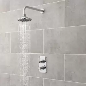 image of Nuie - Edwardian Twin Square Thermostatic Concealed Shower Valve with Fixed Head and Arm - Chrome