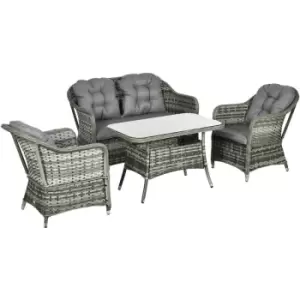 image of 4 pcs Rattan Garden Furniture, Padded Cushions Conversation Sofa Set - Grey - Outsunny