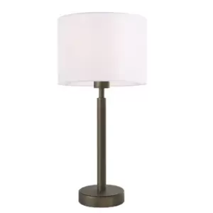 Image of Table Lamp Antique Bronze Plate & Vintage White Fabric 60W E27 GLS e10585
