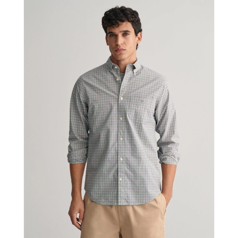 Image of Gant Micro Check Poplin Shirt - Green Green S
