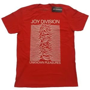 Image of Joy Division - Unknown Pleasures White On Red Unisex Large T-Shirt - Red