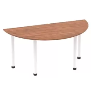 Image of Impulse 1600mm Semi-Circle Table Walnut Top White Post Leg