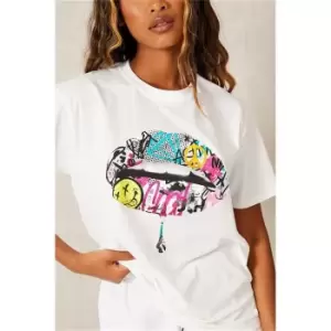 Image of I Saw It First White Graffiti Lips Graphic Oversized T-Shirt - White