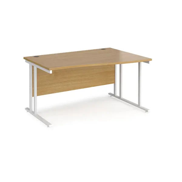 image of Maestro 25 Wave Desk White Frame and Oak Table Top - Right Hand - 1400mm