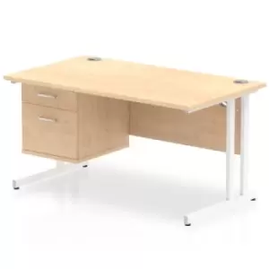 Image of Impulse 1400 Rectangle White Cant Leg Desk MAPLE 1 x 2 Drawer Fixed Ped