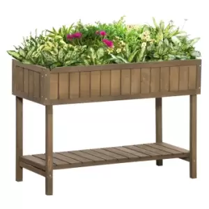 image of Outsunny Wooden Herb Planter Stand 8 Cubes Bottom Shelf Raised Bed - Brown