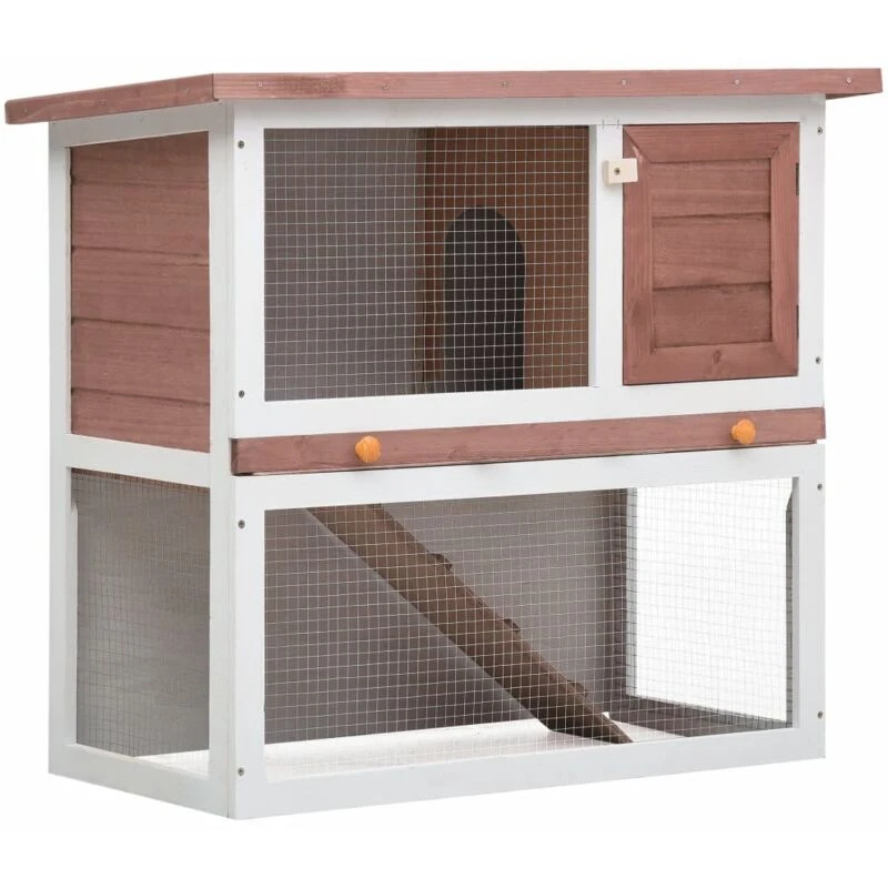 Image of vidaXL Outdoor Rabbit Hutch 1 Door Brown Wood Pet House Habitat Cage Carrier