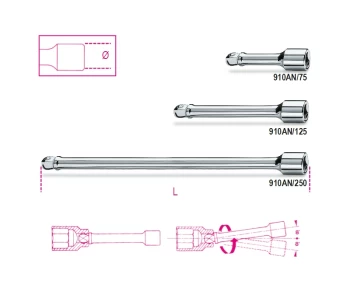 Image of Beta Tools 910AN 3/8" Square Drive Wobble Extension Bar 250mm 009100829
