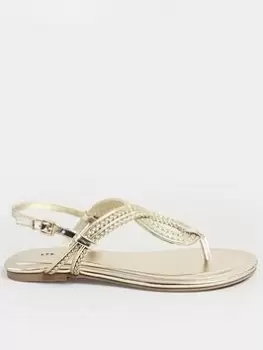 image of Long Tall Sally Tbar Swirly Flat Sandal Gold, Size 11, Women