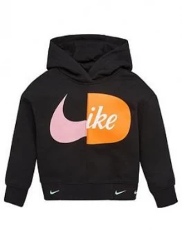 Image of Nike Younger Girls Split Logo Overhead Hoodie - Black, Size 5-6 Years, Women