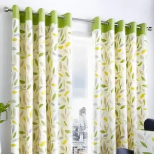 Image of Beechwood Leaf Trail 100% Cotton Eyelet Lined Curtains, Green, 46 x 54" - Fusion