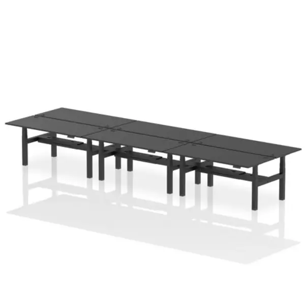 Image of Air Air Back-to-Back 1800 x 800mm Height Adjustable 6 Person Bench Desk Black Top with Cable Ports Black Frame HASCP6P18800BLKB
