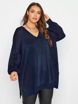 Image of Yours Bar Back Lurex Jumper Blue Size 18-20, Women