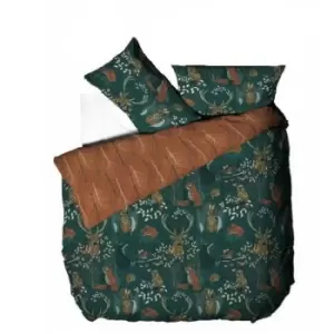 Image of Forest Fauna Duvet Cover Set (King) (Emerald Green) - Emerald Green - Furn