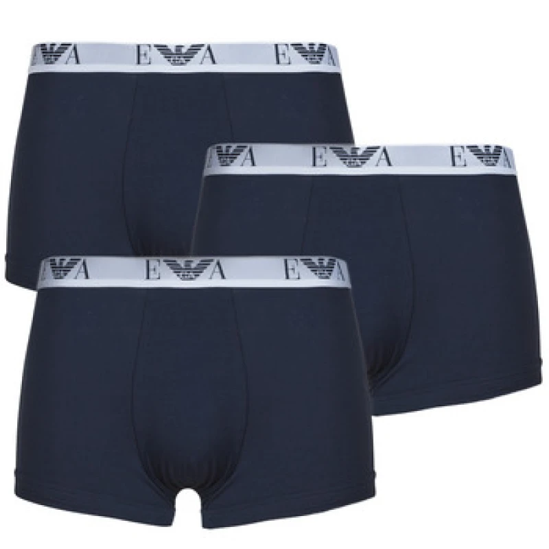 Image of Emporio Armani 3 Pack Stretch Cotton Trunks Blue/White M