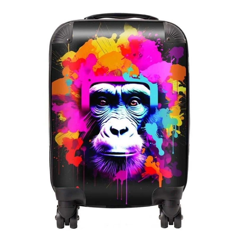 Image of Warren Reed - Designer Multi Coloured Monkey Face Suitcase in Pink Size: Large Pink Unisex Large