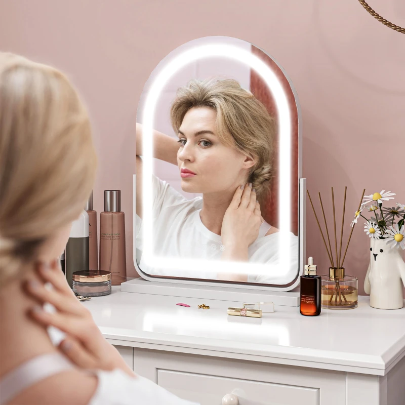 Image of HOMCOM Vanity Mirror with Lights, 3 Colour, 360° Rotation, Touch Screen White
