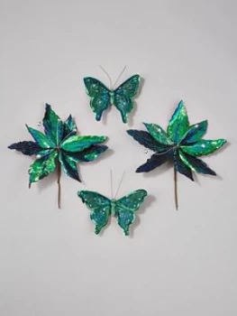 Image of Gisela Graham 4 Pack Poinsettia and Butterfly Clip On Tree Decorations