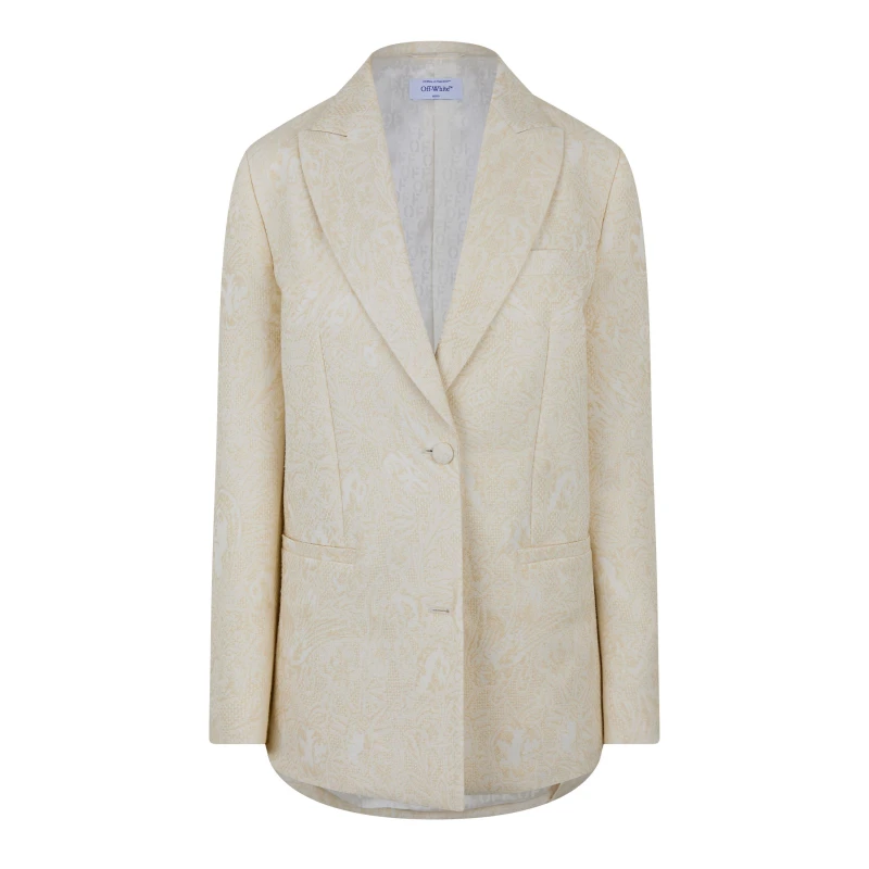Image of Off White Womens Wool-Mix Structured Raw-Edge Suit Jacket Coconut female 4 (3XS)