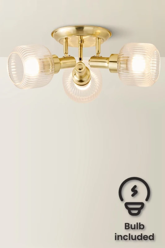 Image of ValueLights Calpe 3 Way Glass Shade Adjustable Spotlight Ceiling Light with Bulbs in Gold Gold Unisex