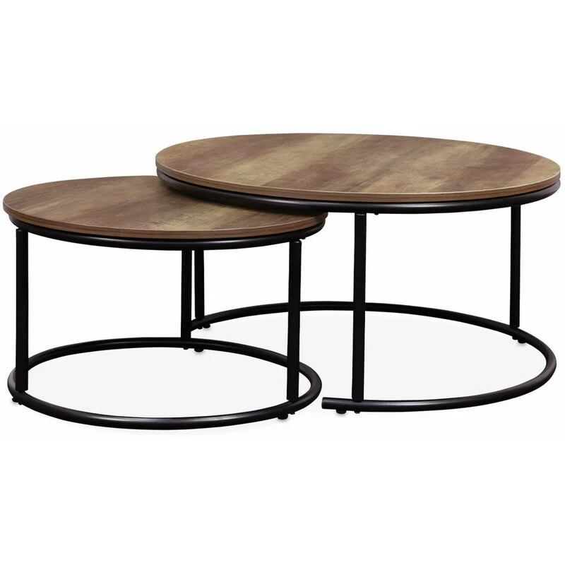Image of sweeek Pair Of Round Nesting Coffee Tables In Wood Effect Light Brown