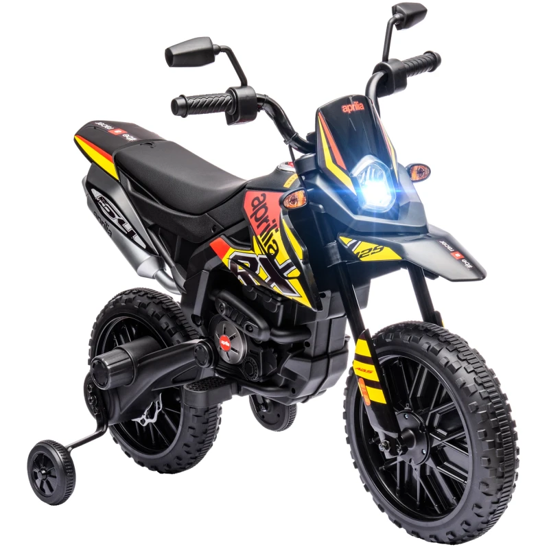 Image of AIYAPLAY 12V Kids Motorbike Aprilia Licenced with Training Wheels Yellow