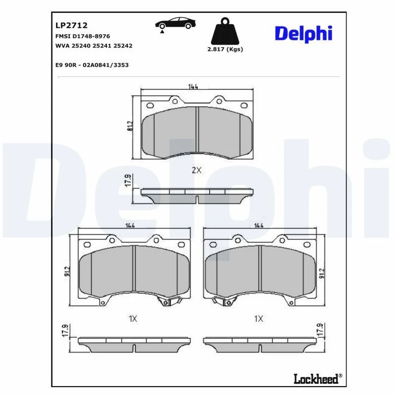 Image of DELPHI Brake pad set DELPHI LP2712